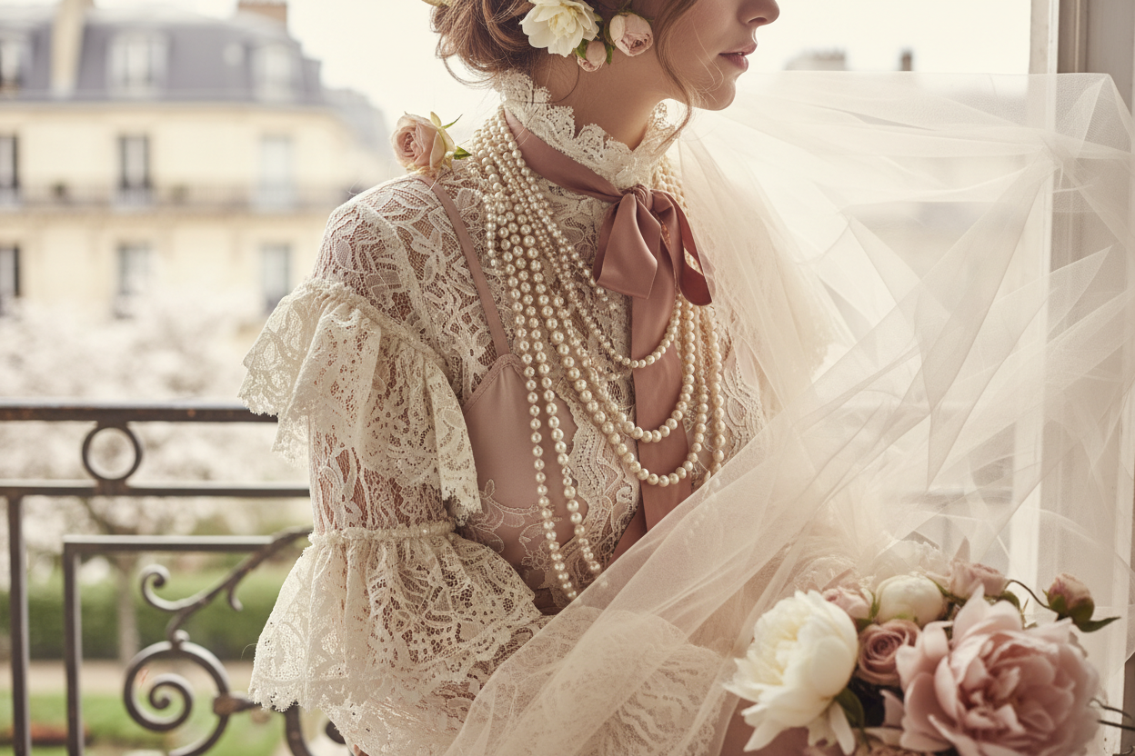 European fashion, romantic, delicate pearls